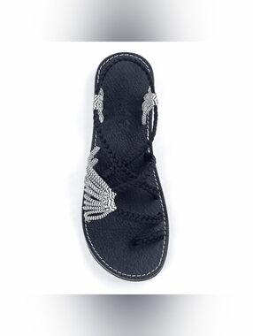 Plaka Palm Leaf Black Zebra Flat Sandals